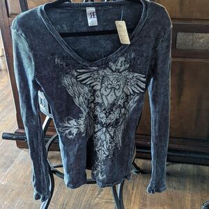 Rock & Rose Rhinestone Long Sleeve Tee Shirt Large